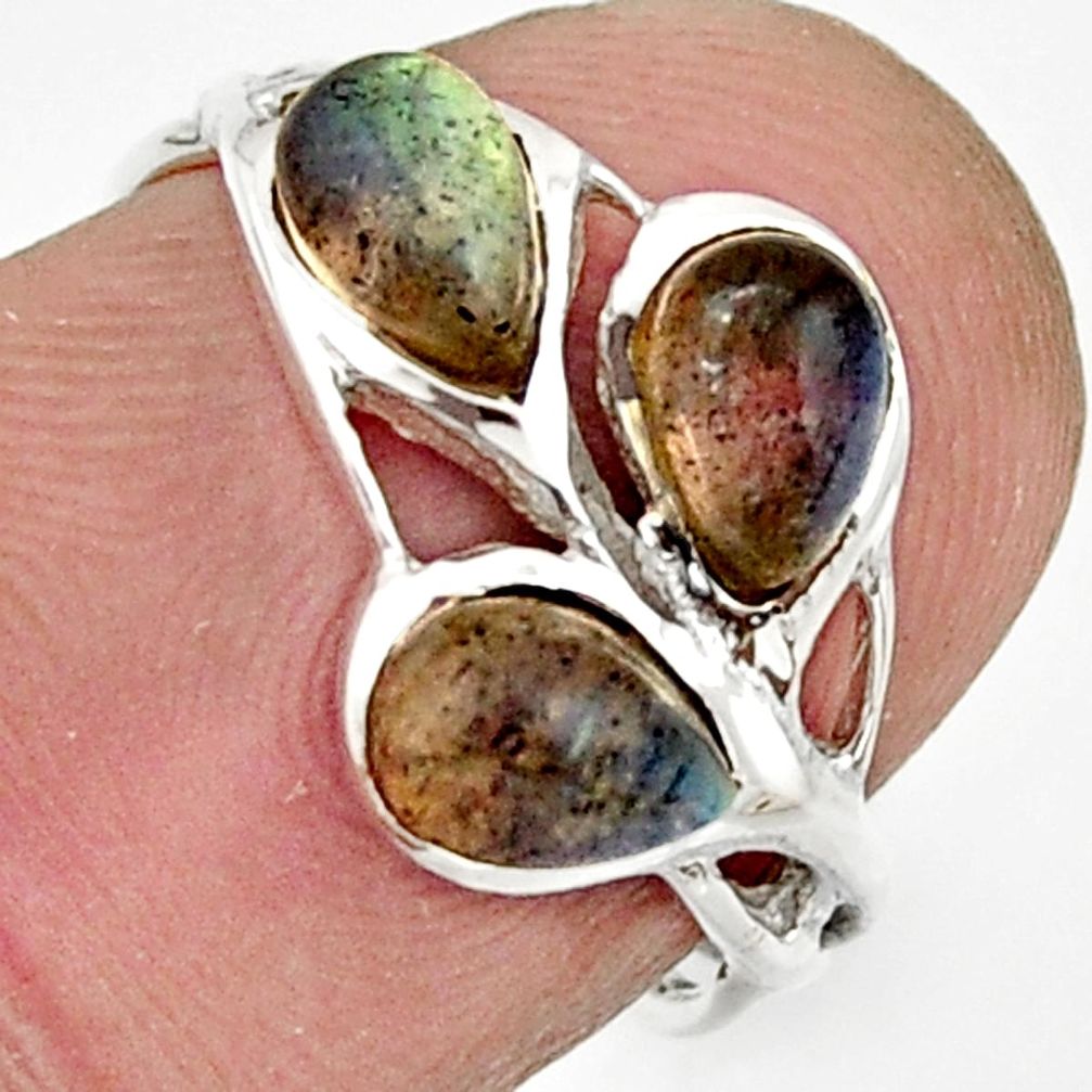 925 sterling silver 3.23cts natural blue labradorite pear ring size 5.5 r25878