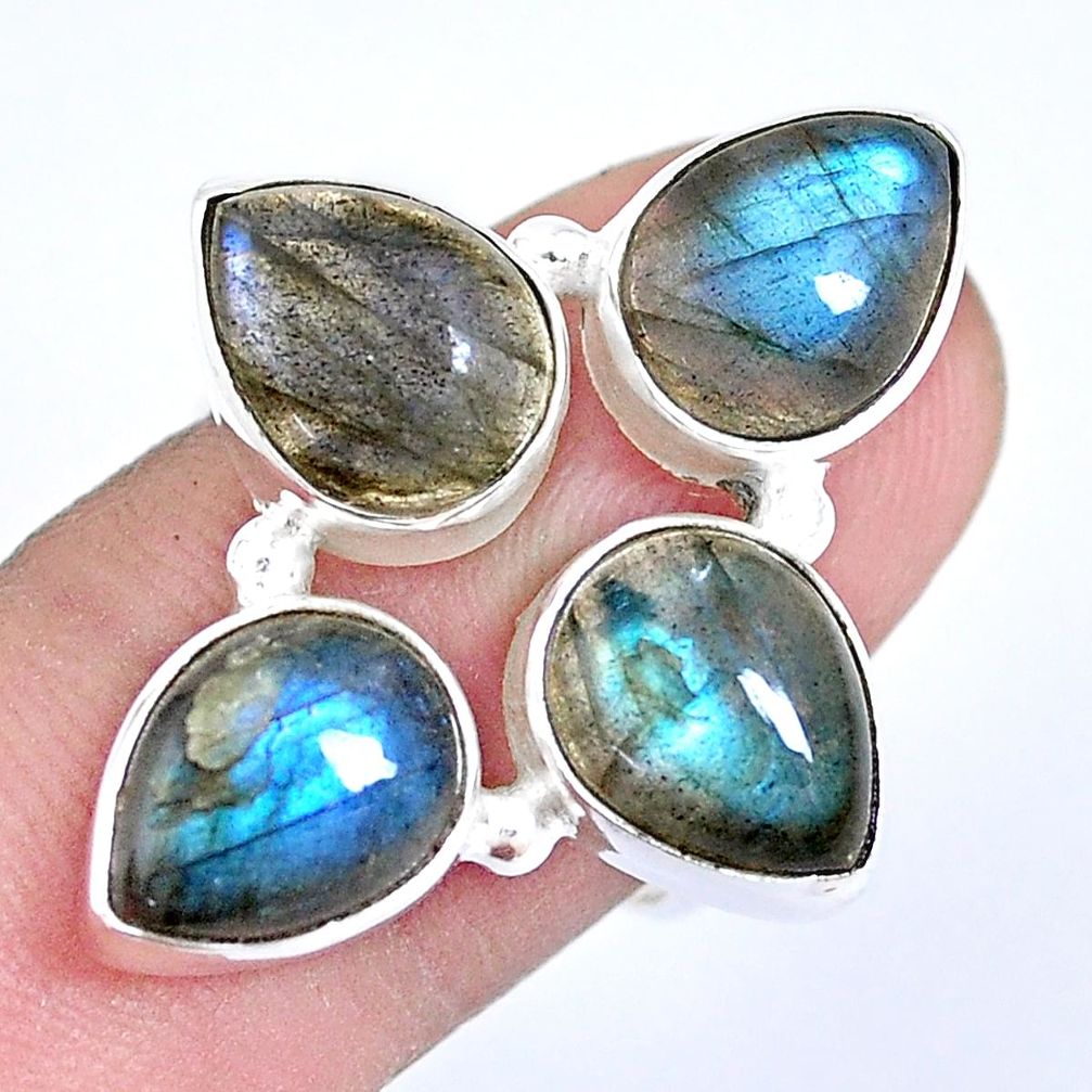 925 sterling silver 11.02cts natural blue labradorite pear ring size 7 p15930