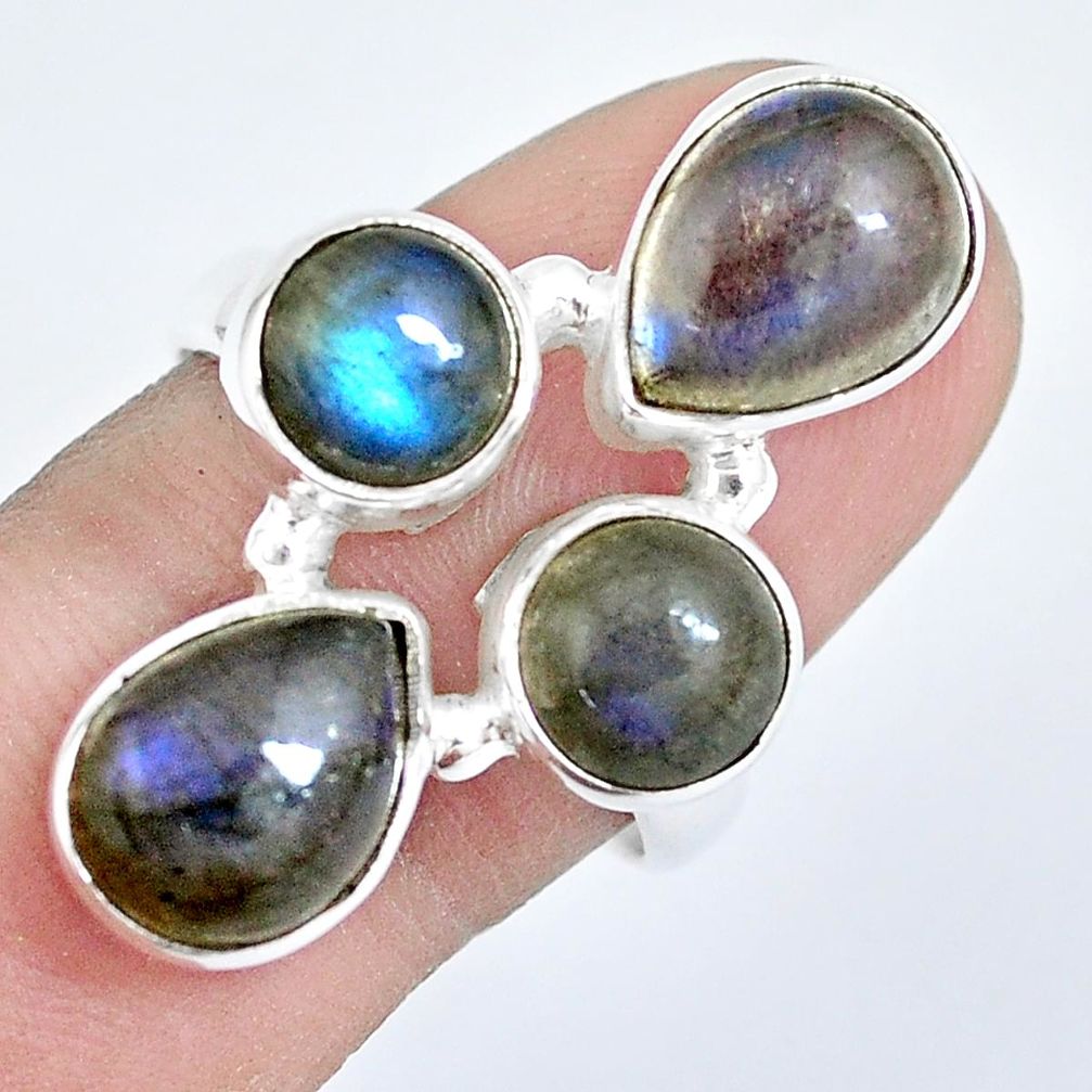 925 sterling silver 8.44cts natural blue labradorite pear ring size 8 p15924