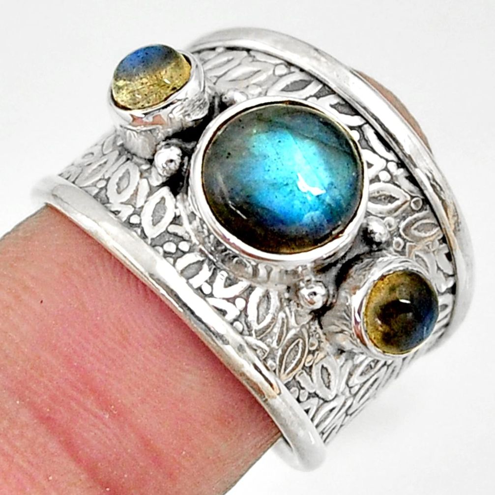 925 sterling silver 5.43cts natural blue labradorite ring jewelry size 7 r37933