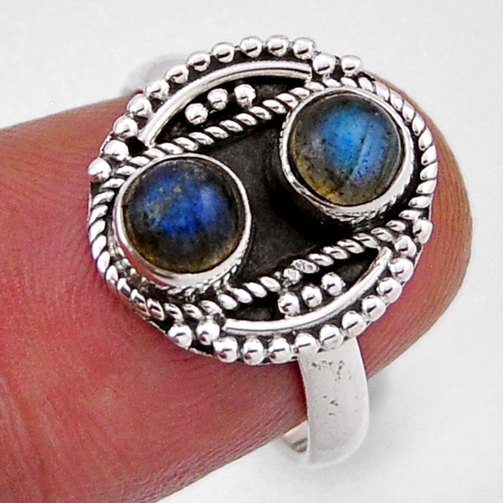 925 sterling silver 1.73cts natural blue labradorite round ring size 6.5 n38375