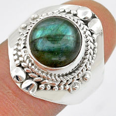 925 sterling silver 5.30cts natural blue labradorite round ring size 8.5 u87864