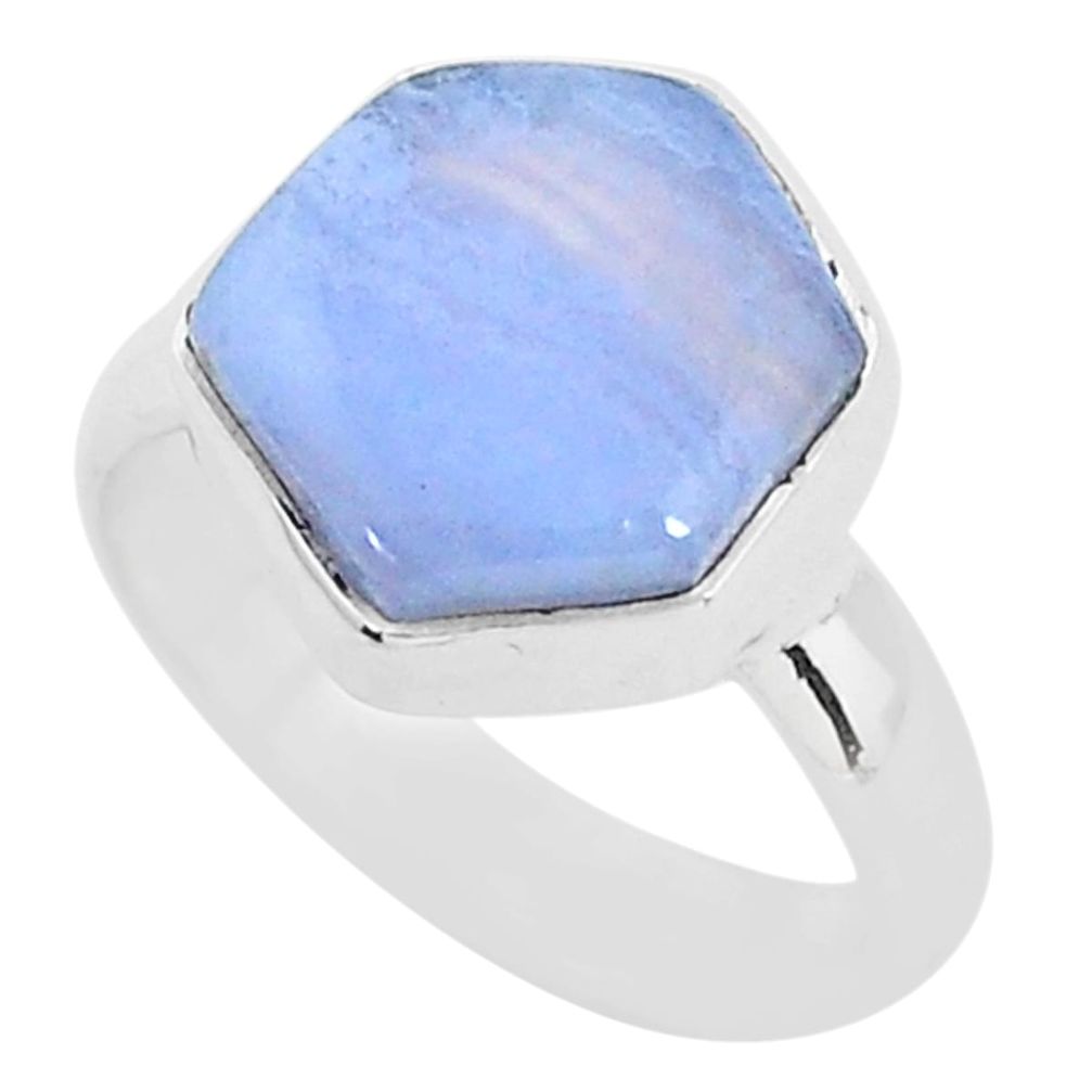 925 sterling silver 4.97cts natural blue lace agate solitaire ring size 6 t4120