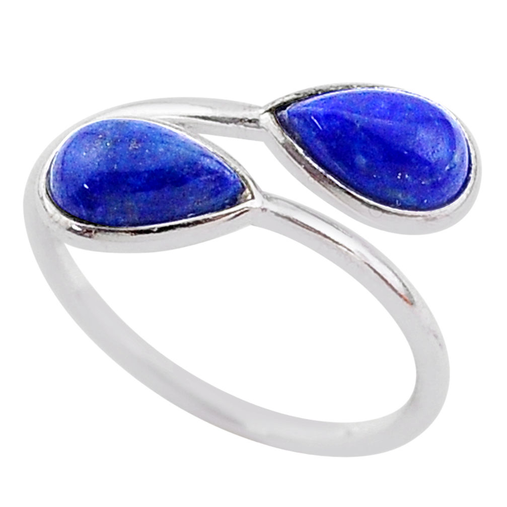 925 sterling silver 4.12cts natural blue lapis lazuli pear ring size 7 t1731