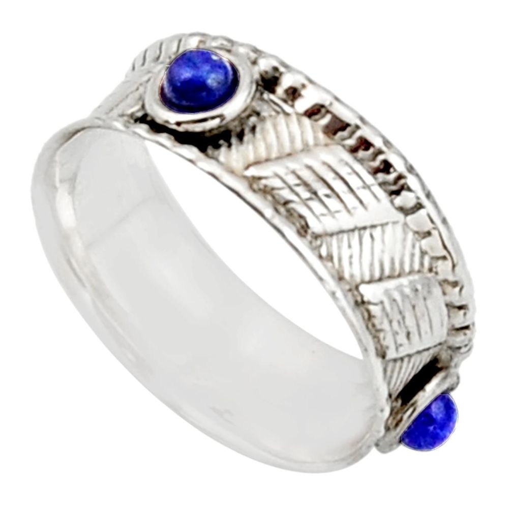 925 sterling silver 0.79cts natural blue lapis lazuli round ring size 7.5 d46514