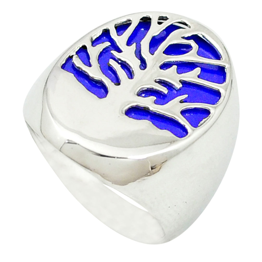 925 sterling silver natural blue lapis lazuli tree of life ring size 6.5 c11901