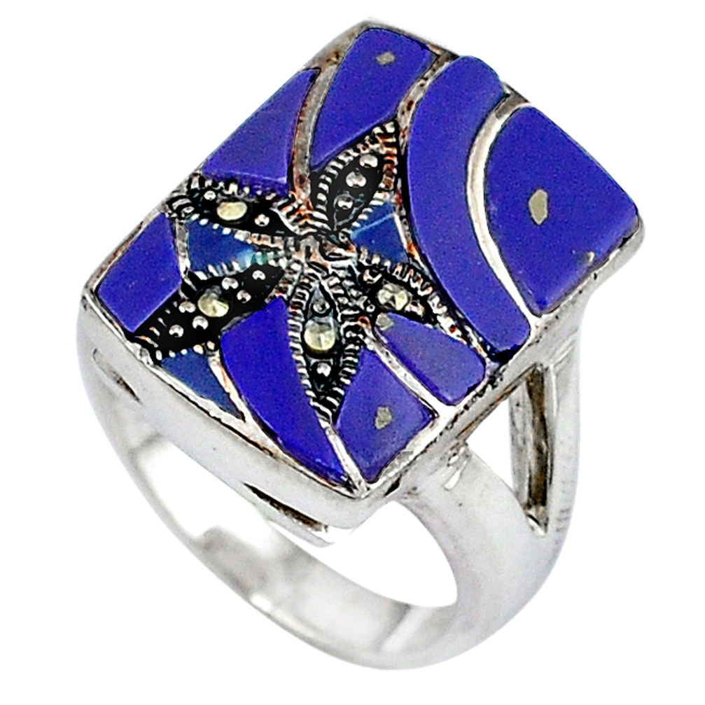 925 sterling silver natural blue lapis marcasite ring jewelry size 6 c16344