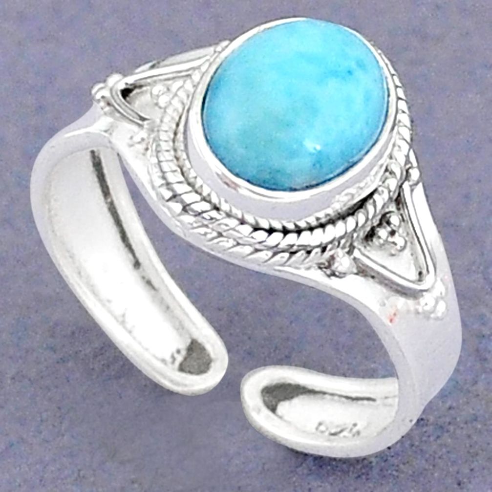 925 sterling silver 4.05cts natural blue larimar adjustable ring size 8 t8656