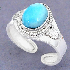 925 sterling silver 4.06cts natural blue larimar adjustable ring size 9 t8659