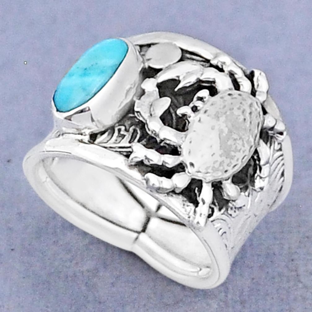 925 sterling silver 2.18cts natural blue larimar fancy crab ring size 6.5 y3571
