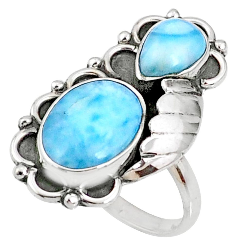 925 sterling silver 8.98cts natural blue larimar oval ring jewelry size 9 r67335