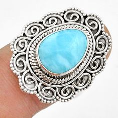925 sterling silver 4.92cts natural blue larimar pear ring jewelry size 8 u88008