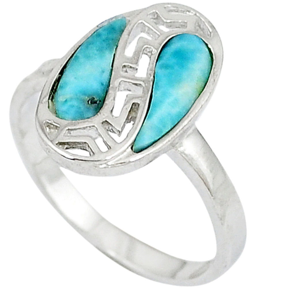 925 sterling silver natural blue larimar pear shape ring size 8 a33036 c15021