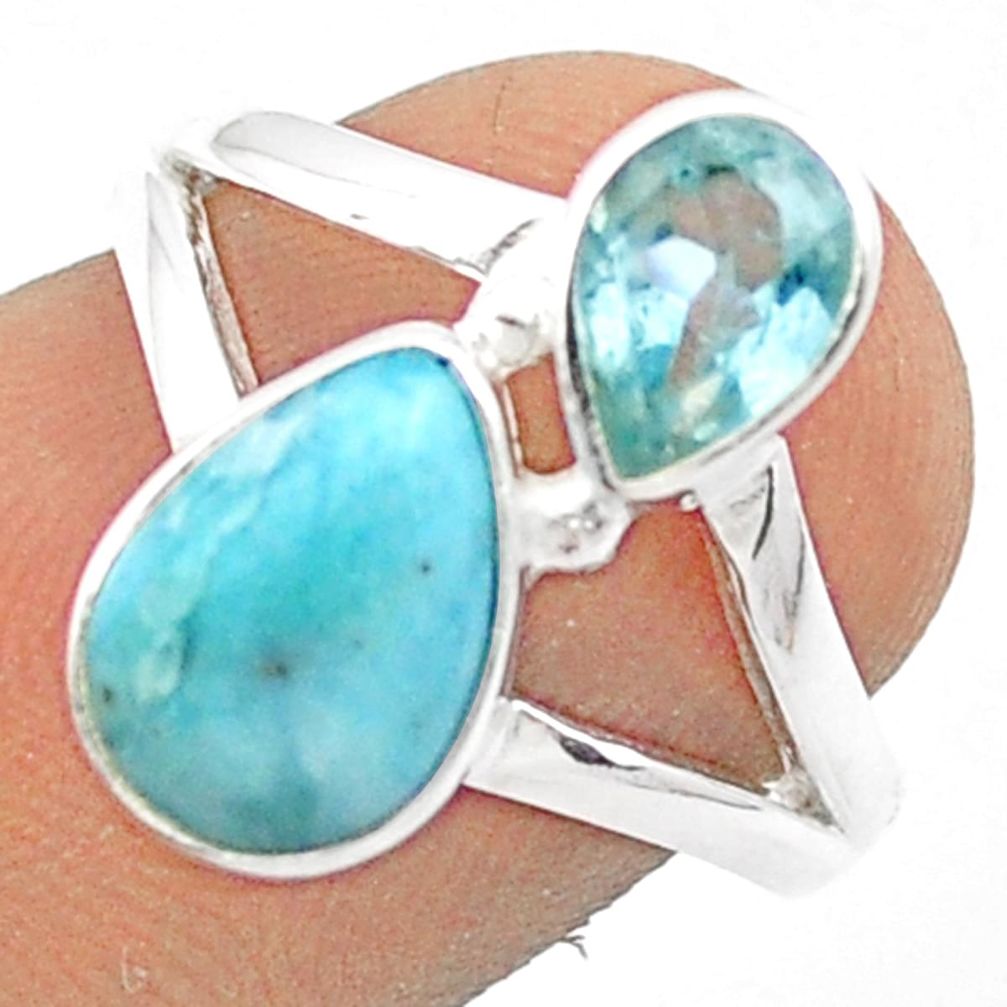 925 sterling silver 3.27cts sea life natural blue larimar pear topaz ring size 7 u15694