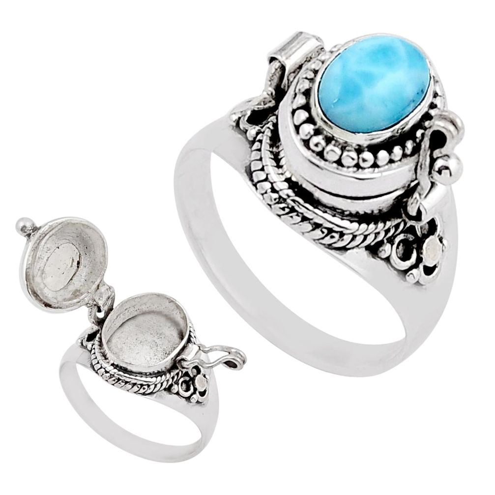 925 sterling silver 1.58cts natural blue larimar poison box ring size 8 y44636