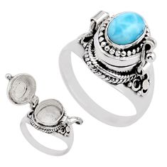 925 sterling silver 1.58cts natural blue larimar poison box ring size 8 y44636
