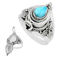 925 sterling silver 1.47cts natural blue larimar poison box ring size 8.5 y44675