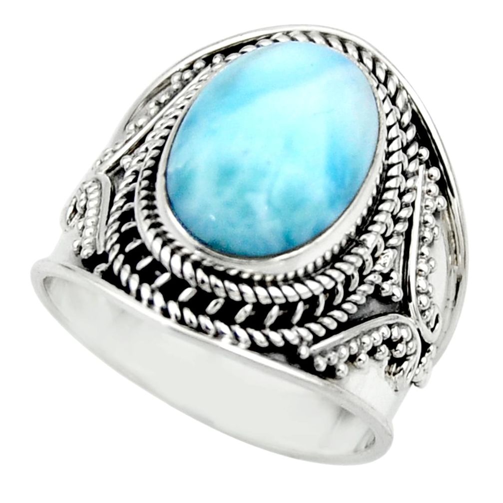 925 sterling silver 6.17cts natural blue larimar solitaire ring size 7.5 r52200
