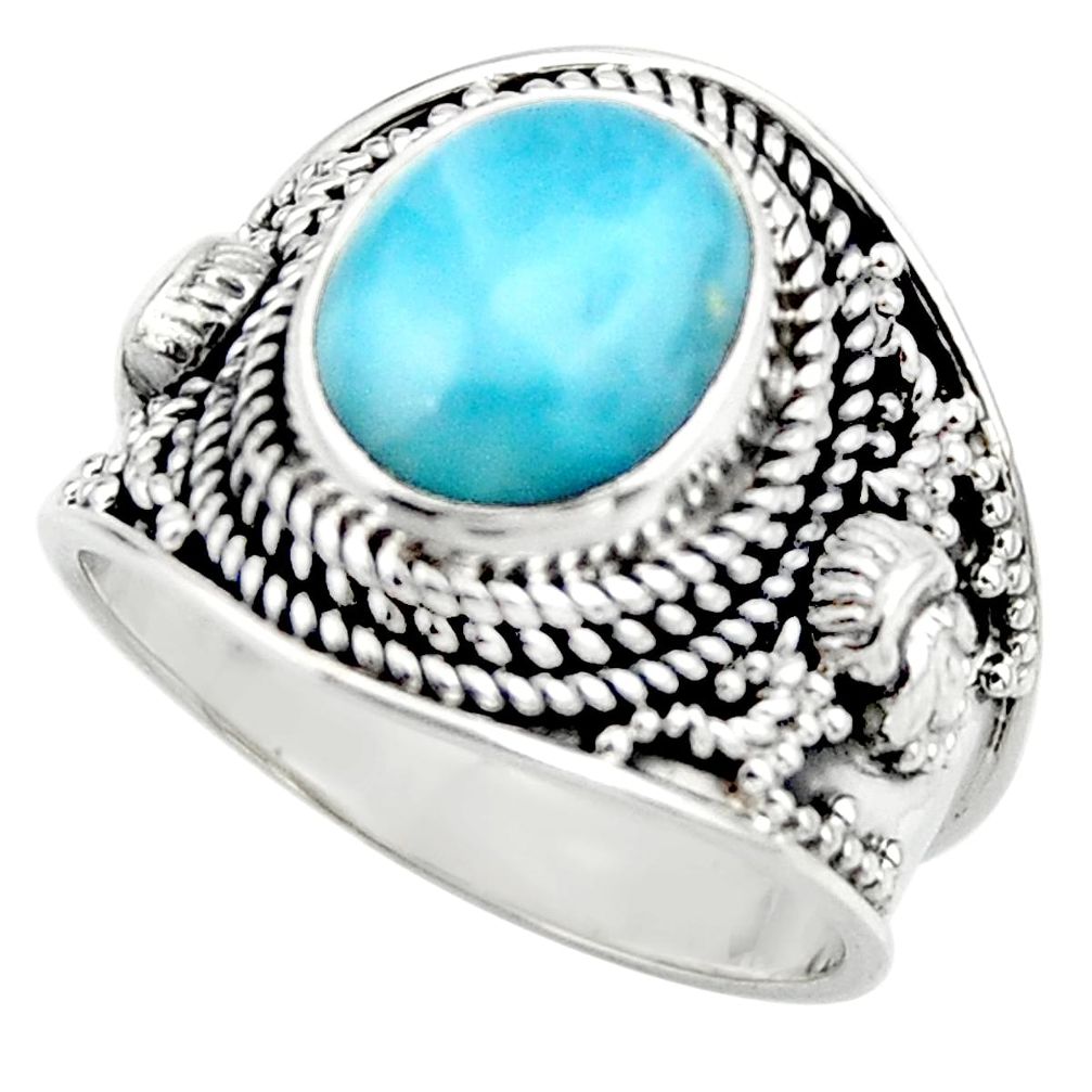 925 sterling silver 4.52cts natural blue larimar solitaire ring size 7.5 r52217