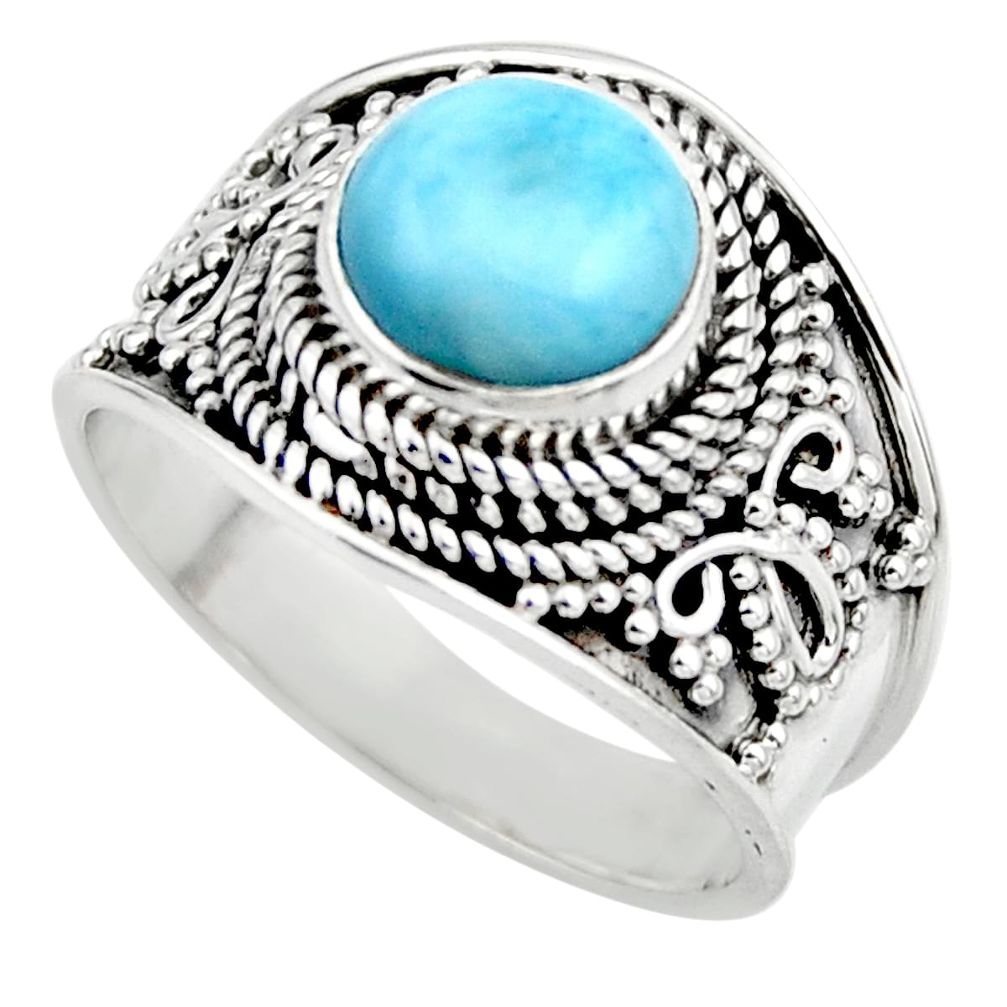 925 sterling silver 3.14cts natural blue larimar solitaire ring size 7.5 r52220