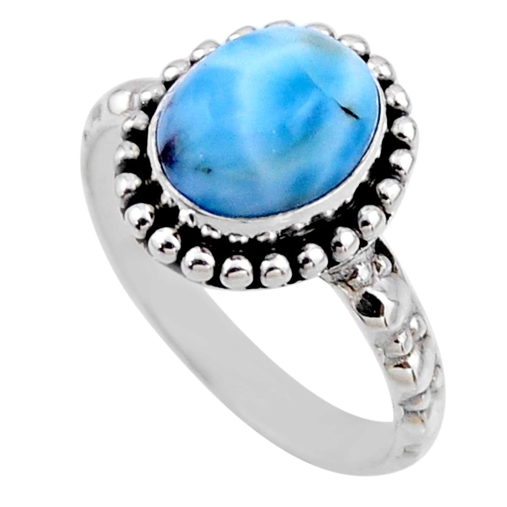 925 sterling silver 3.80cts natural blue larimar solitaire ring size 7.5 r54264