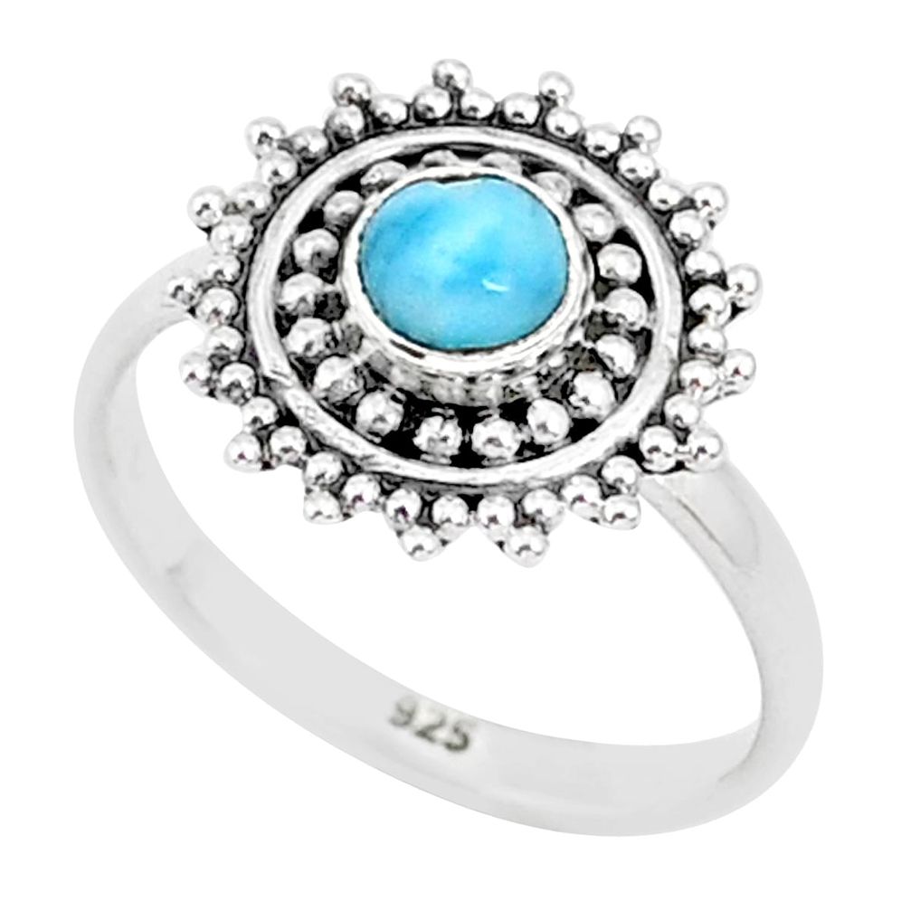 925 sterling silver 0.72cts natural blue larimar solitaire ring size 5 r93814