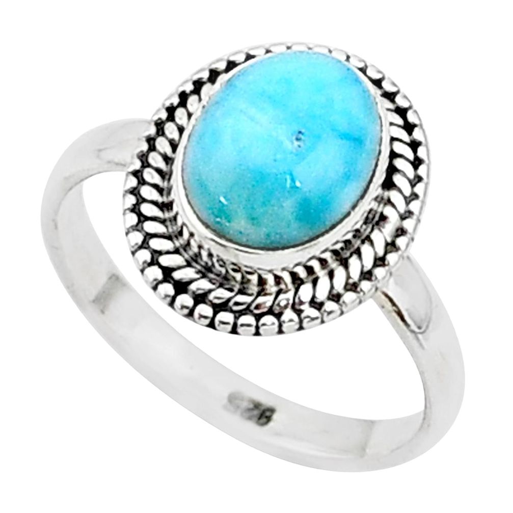 925 sterling silver 3.29cts natural blue larimar solitaire ring size 6 t4956