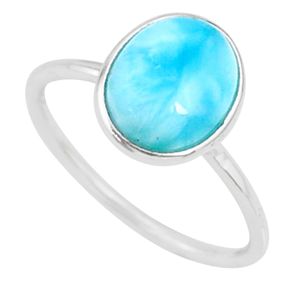 925 sterling silver 4.29cts natural blue larimar solitaire ring size 7 r81656