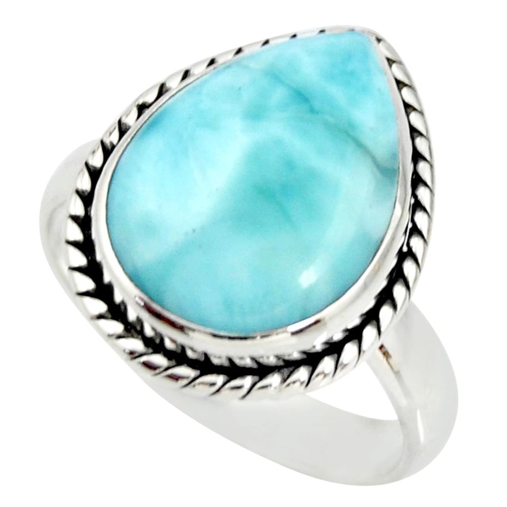 925 sterling silver 10.78cts natural blue larimar solitaire ring size 8 r26204