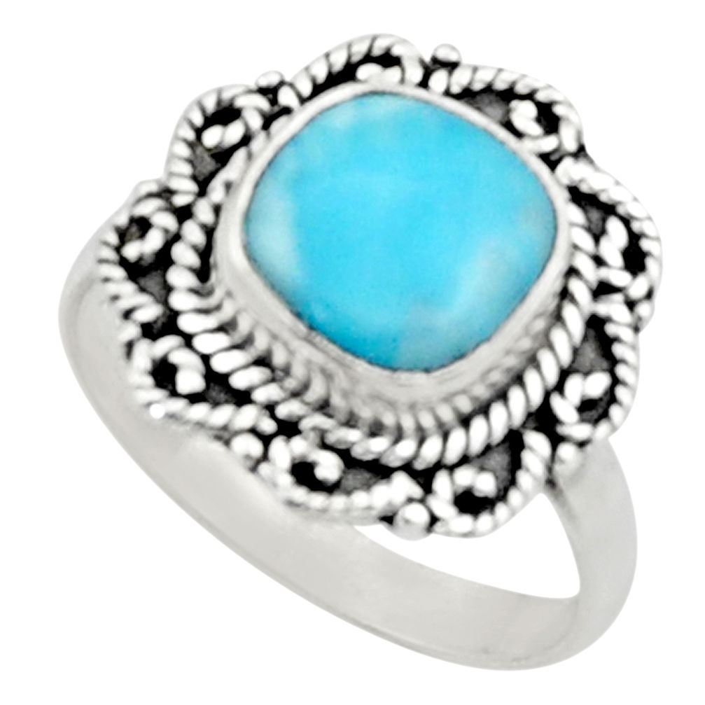 925 sterling silver 4.82cts natural blue larimar solitaire ring size 8 r52408