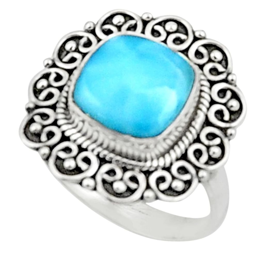 925 sterling silver 5.11cts natural blue larimar solitaire ring size 8 r52420