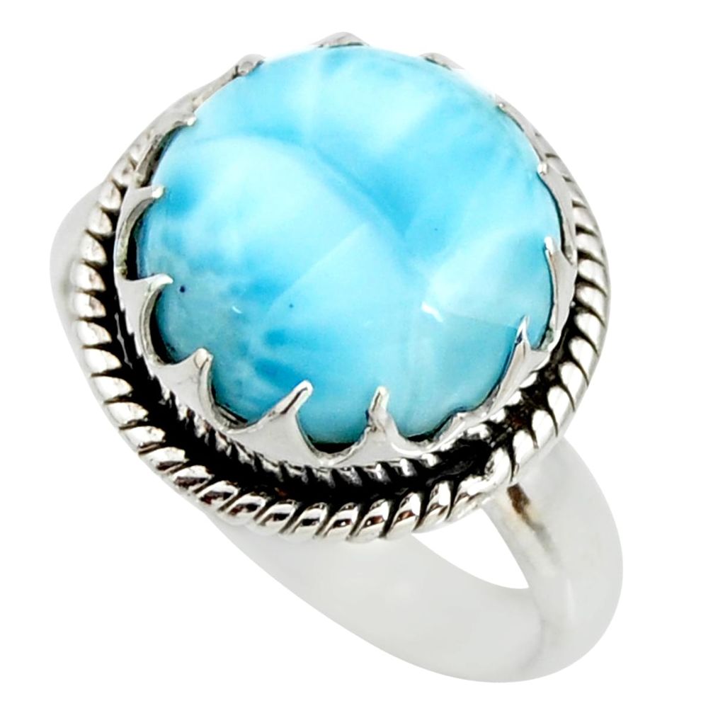 925 sterling silver 11.23cts natural blue larimar solitaire ring size 9 r26208