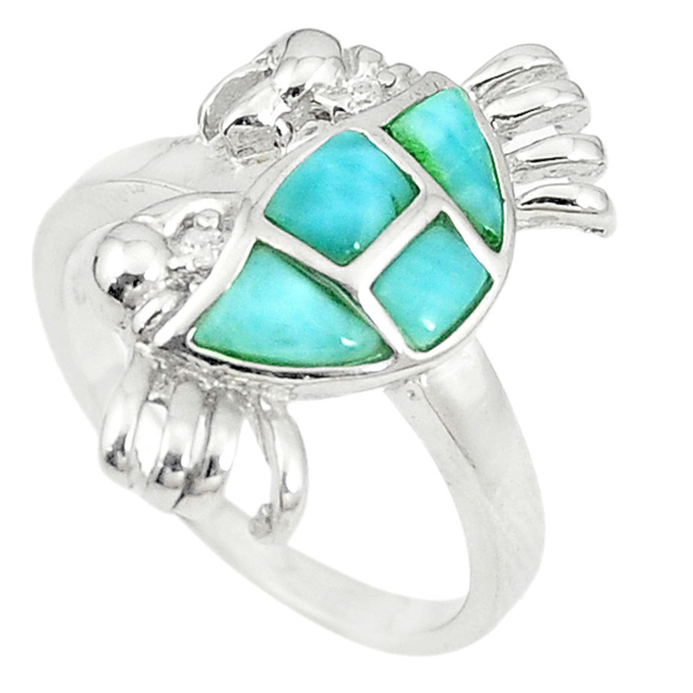 LAB 925 sterling silver natural blue larimar topaz crab ring size 7 a74778 c13257
