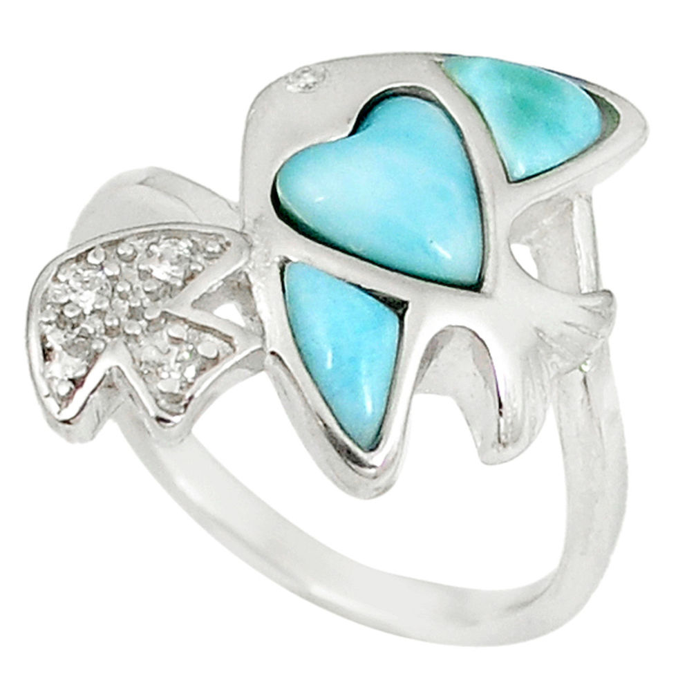 LAB 925 sterling silver natural blue larimar topaz fish ring size 8.5 a60735 c15024