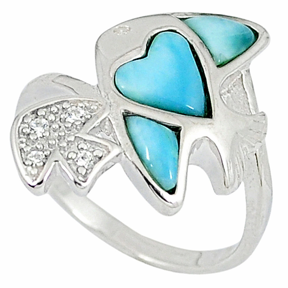 925 sterling silver natural blue larimar topaz fish ring size 8 a33067 c15037