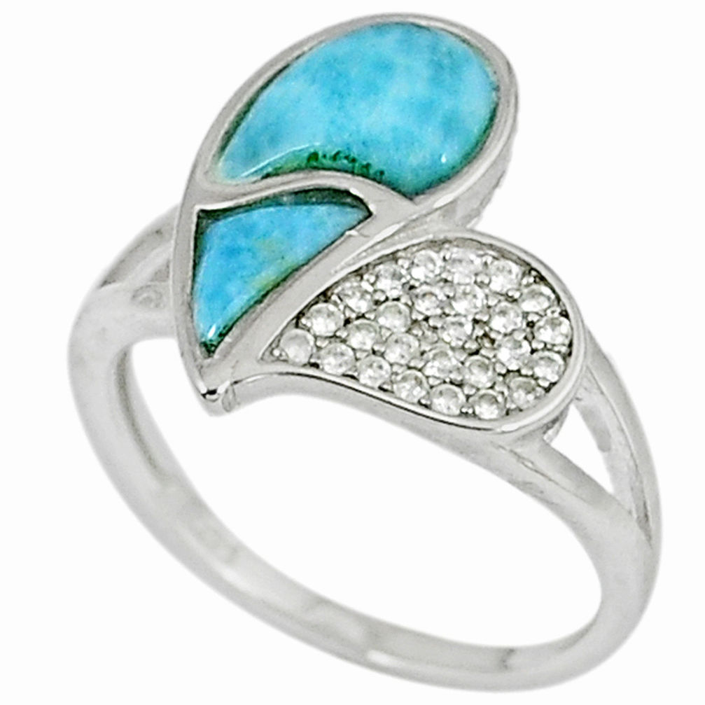 925 sterling silver natural blue larimar white topaz ring size 8 a33157 c15074