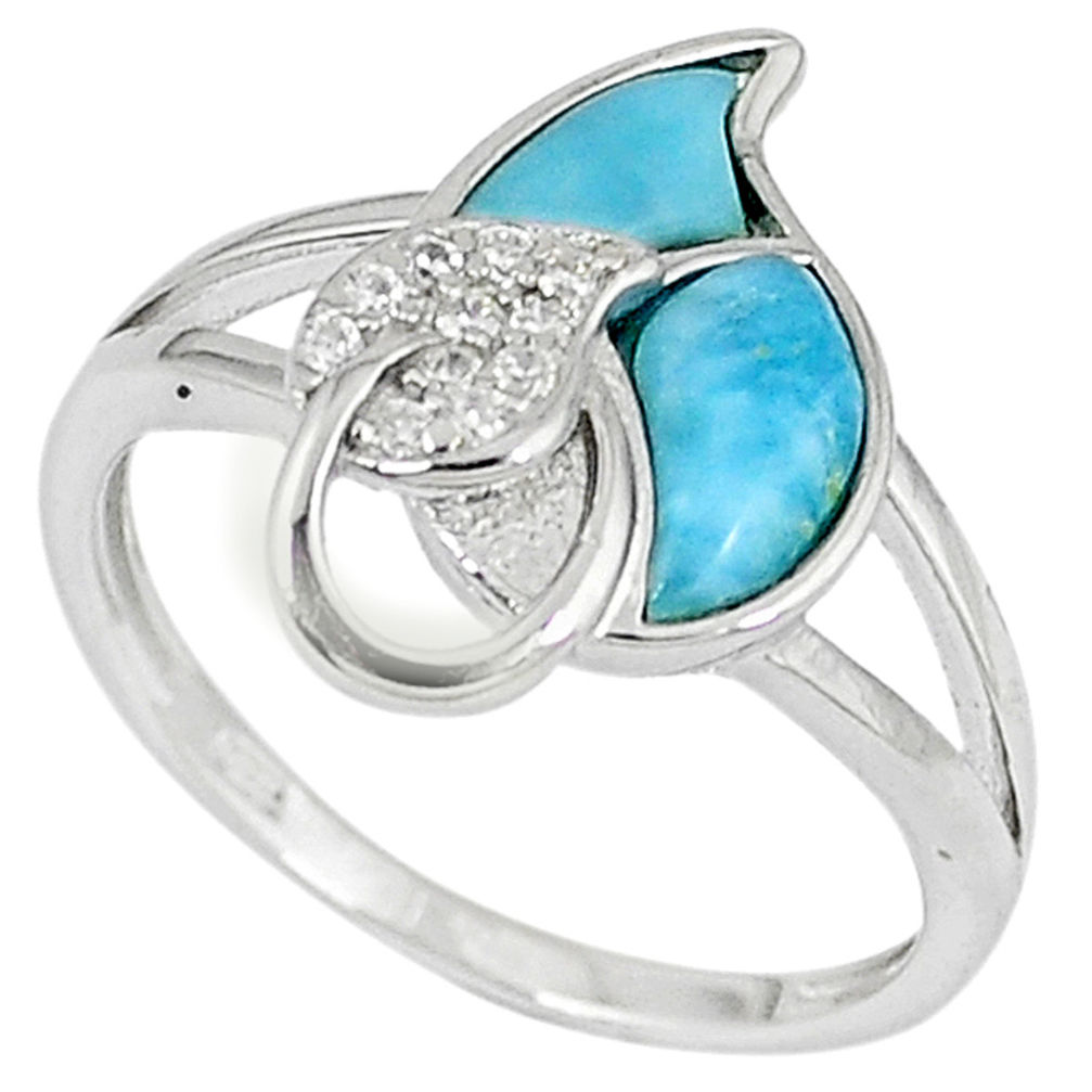 LAB 925 sterling silver natural blue larimar white topaz ring jewelry size 8 c15823