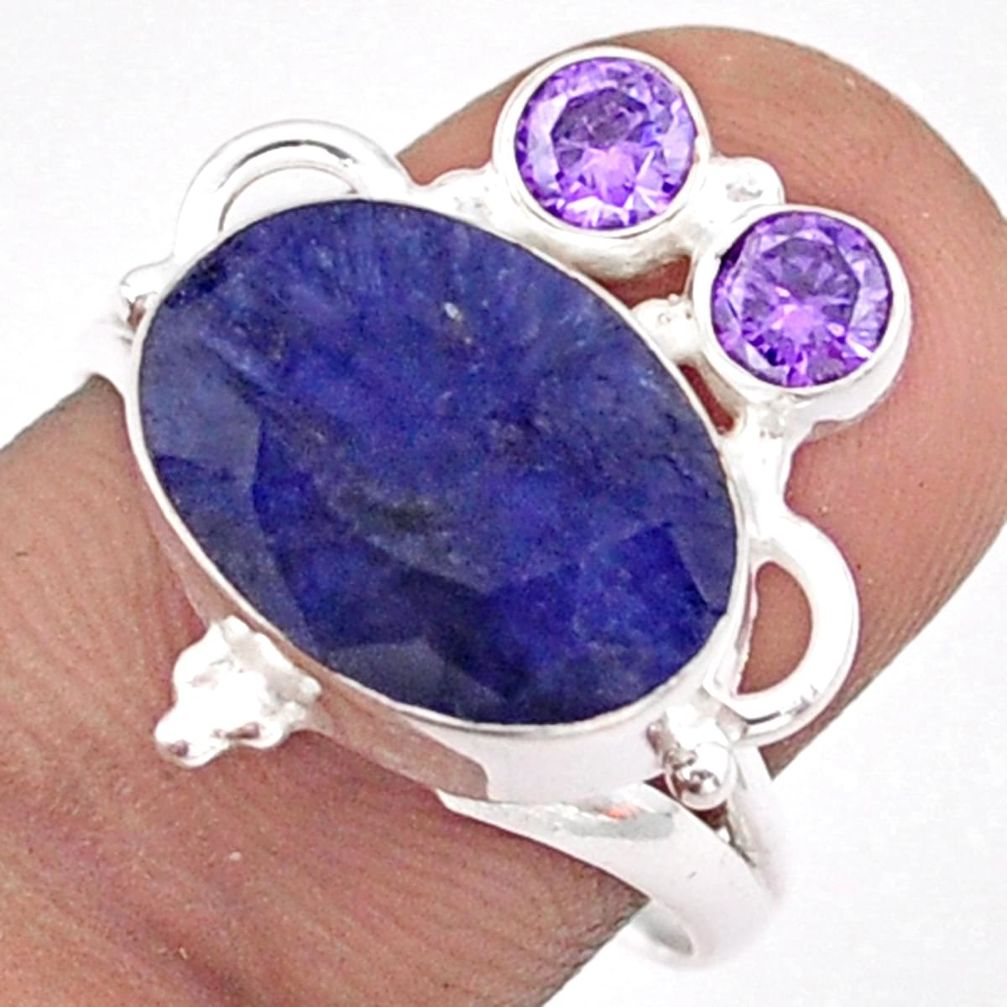 925 sterling silver 6.54cts natural blue sapphire amethyst ring size 8 t92307