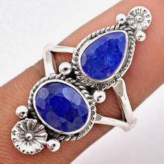 925 sterling silver 6.53cts natural blue sapphire flower ring size 7.5 t86524