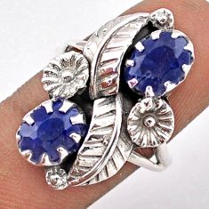 925 sterling silver 3.97cts natural blue sapphire oval flower ring size 8 t86576