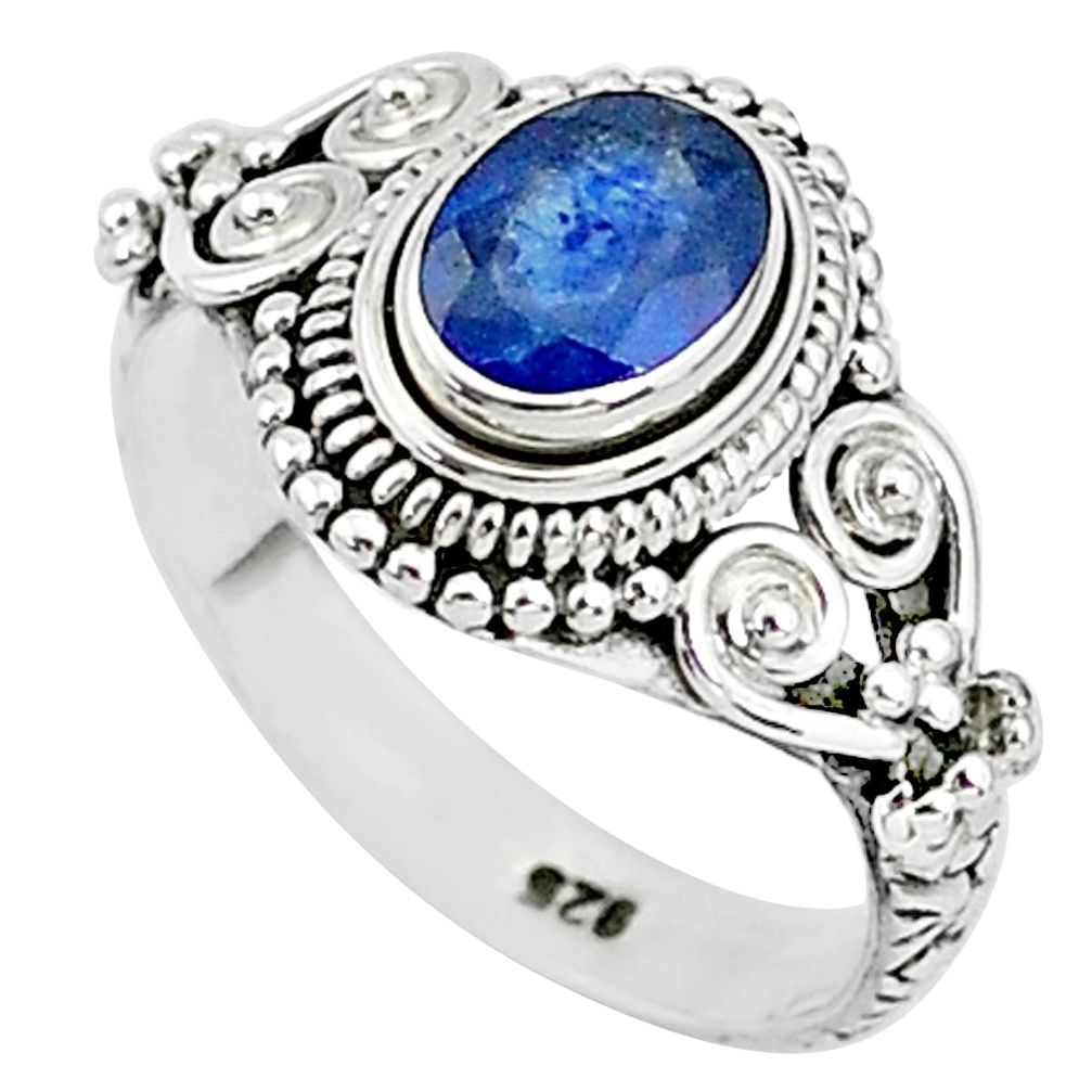 925 sterling silver 1.53cts natural blue sapphire solitaire ring size 6 t5517