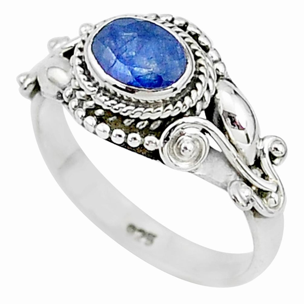 925 sterling silver 1.45cts natural blue sapphire solitaire ring size 7 t5519