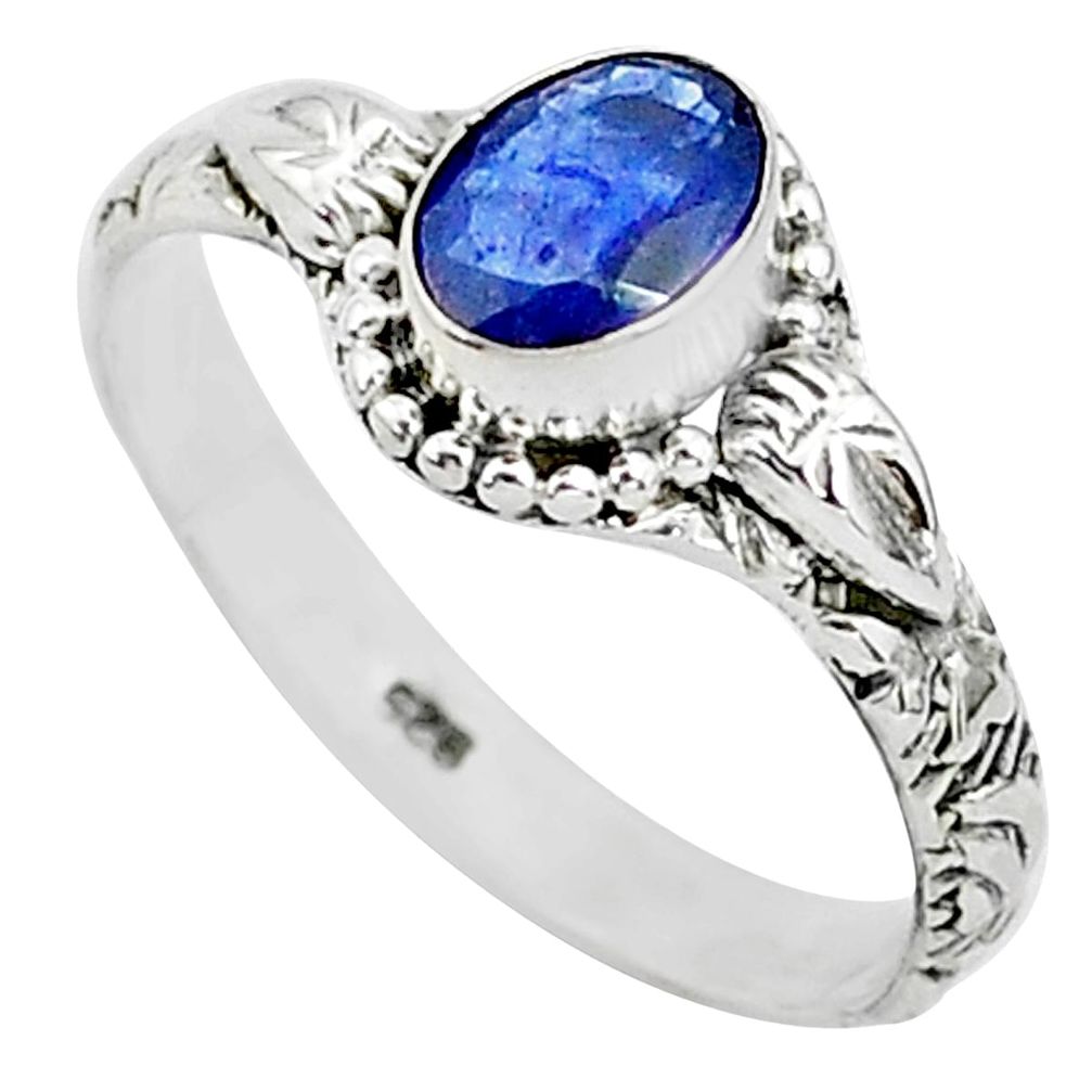 925 sterling silver 1.42cts natural blue sapphire solitaire ring size 9 t5510