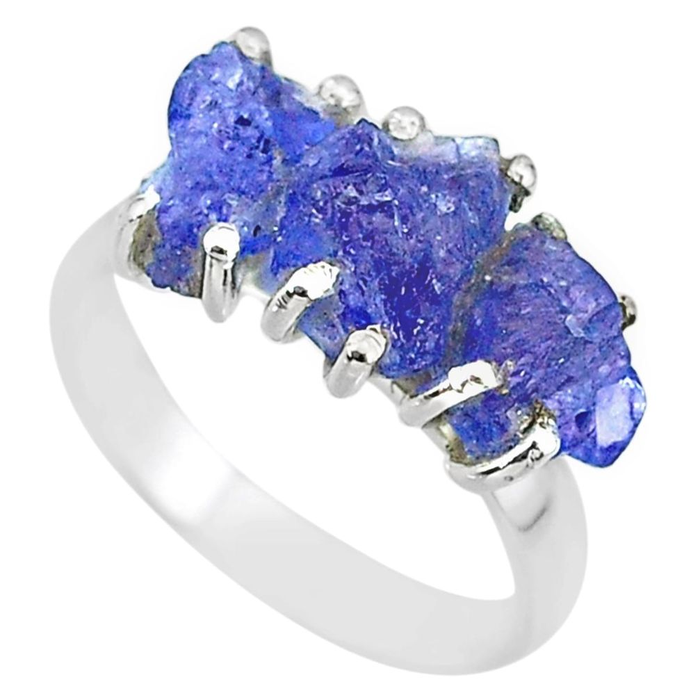 925 sterling silver 8.84cts natural blue tanzanite raw ring size 7 r91846