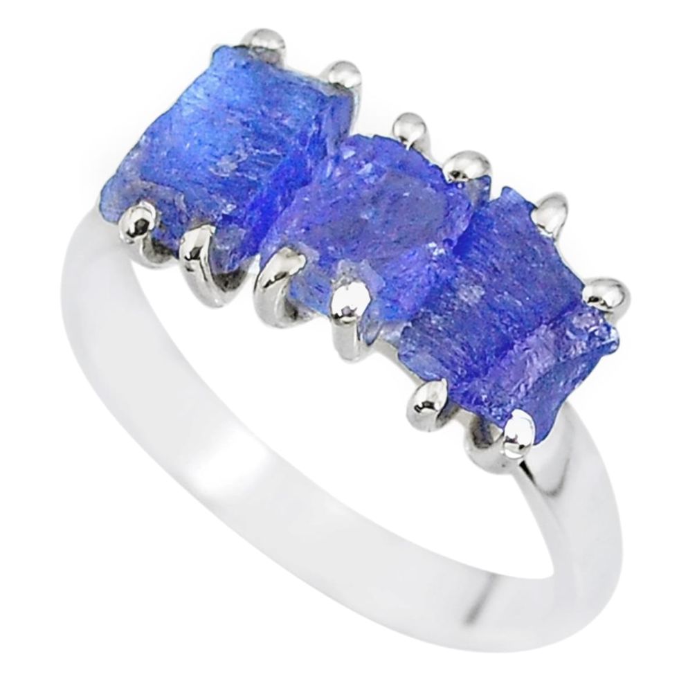 925 sterling silver 9.37cts natural blue tanzanite raw ring size 9 r91878