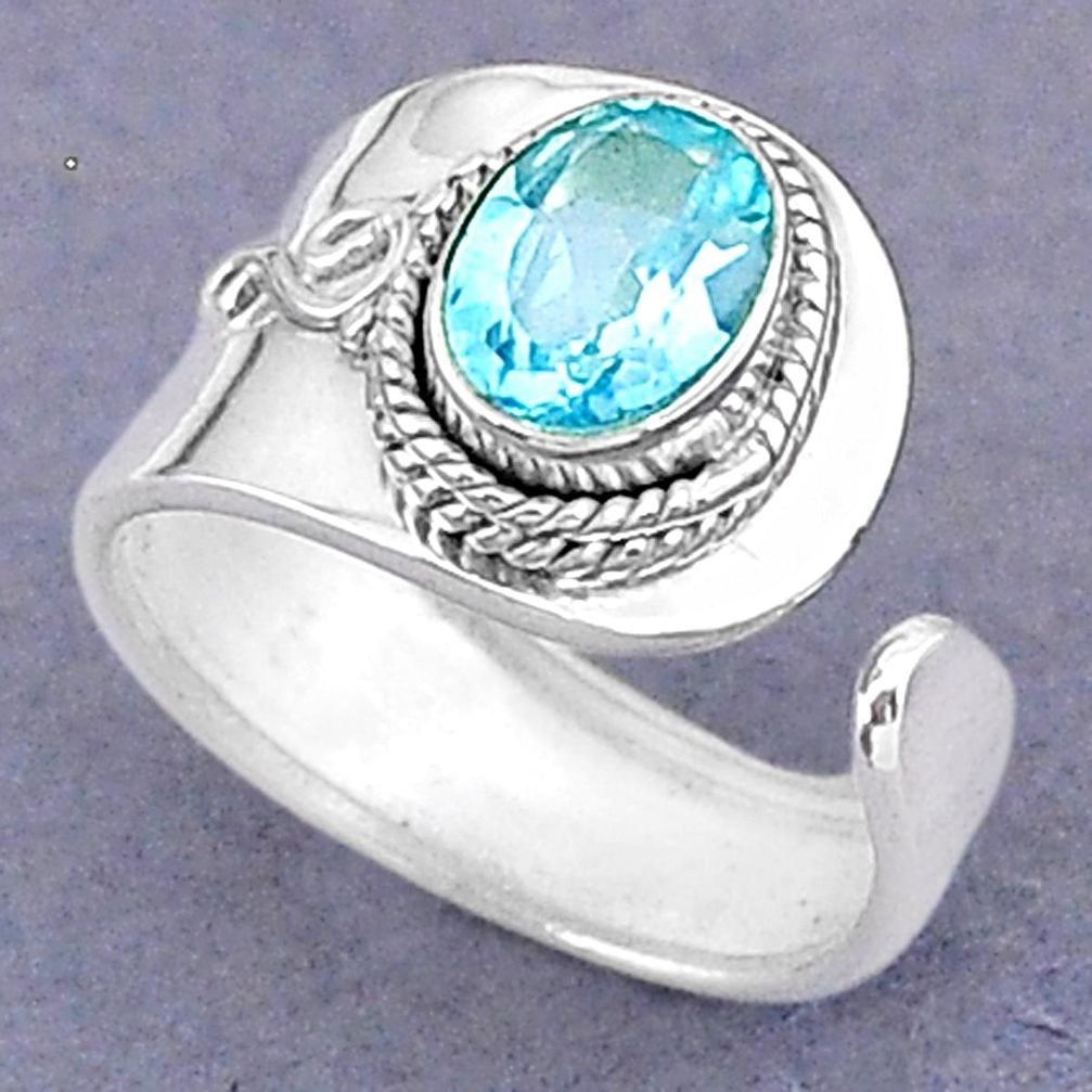 925 sterling silver 1.81cts natural blue topaz adjustable ring size 6 t8507