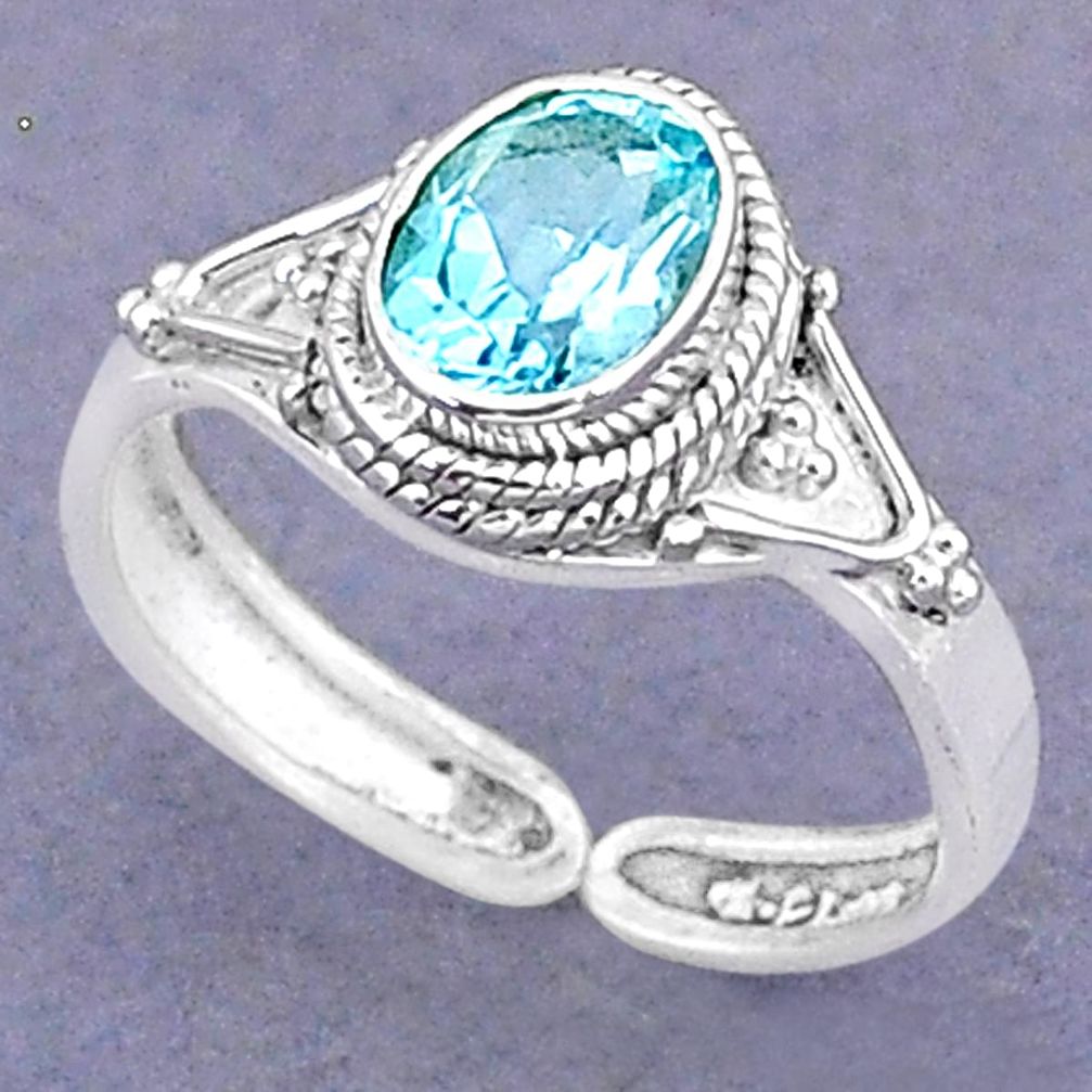 925 sterling silver 2.00cts natural blue topaz adjustable ring size 8 t8515