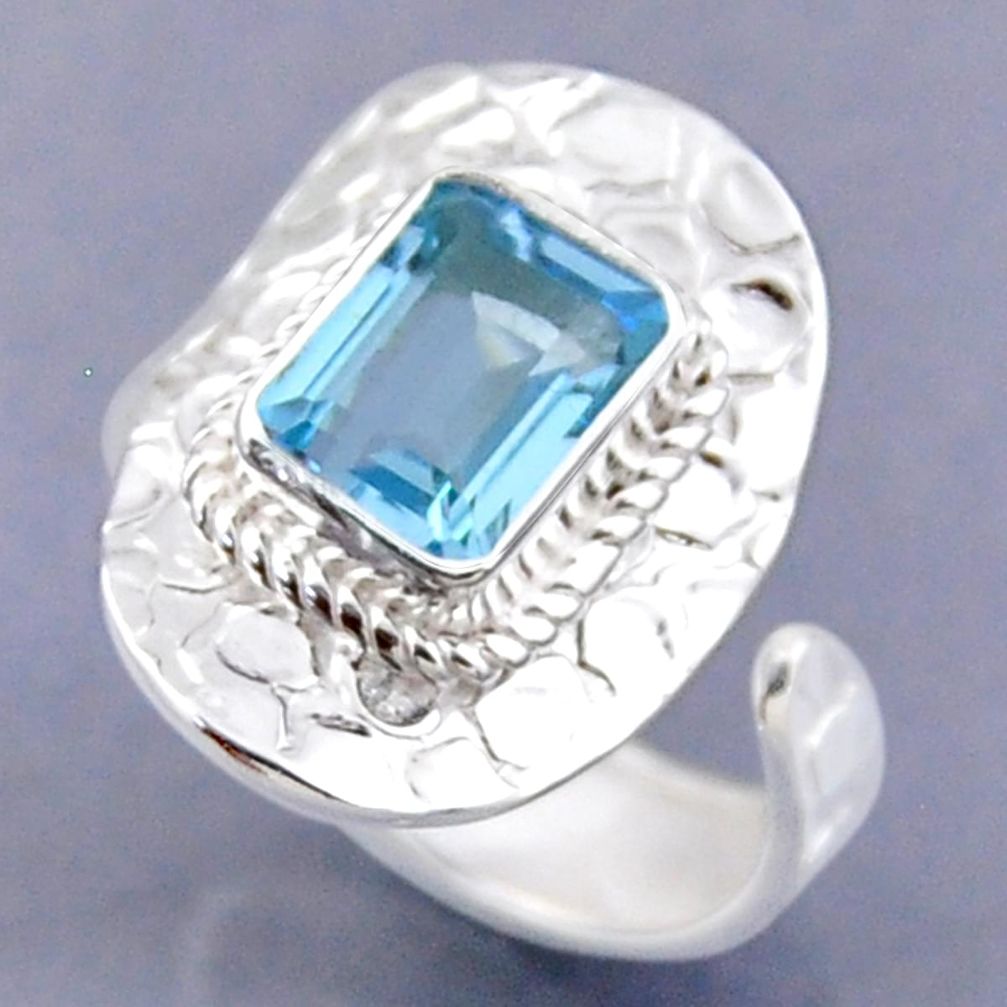 925 sterling silver 3.28cts natural blue topaz adjustable ring size 9 r54756