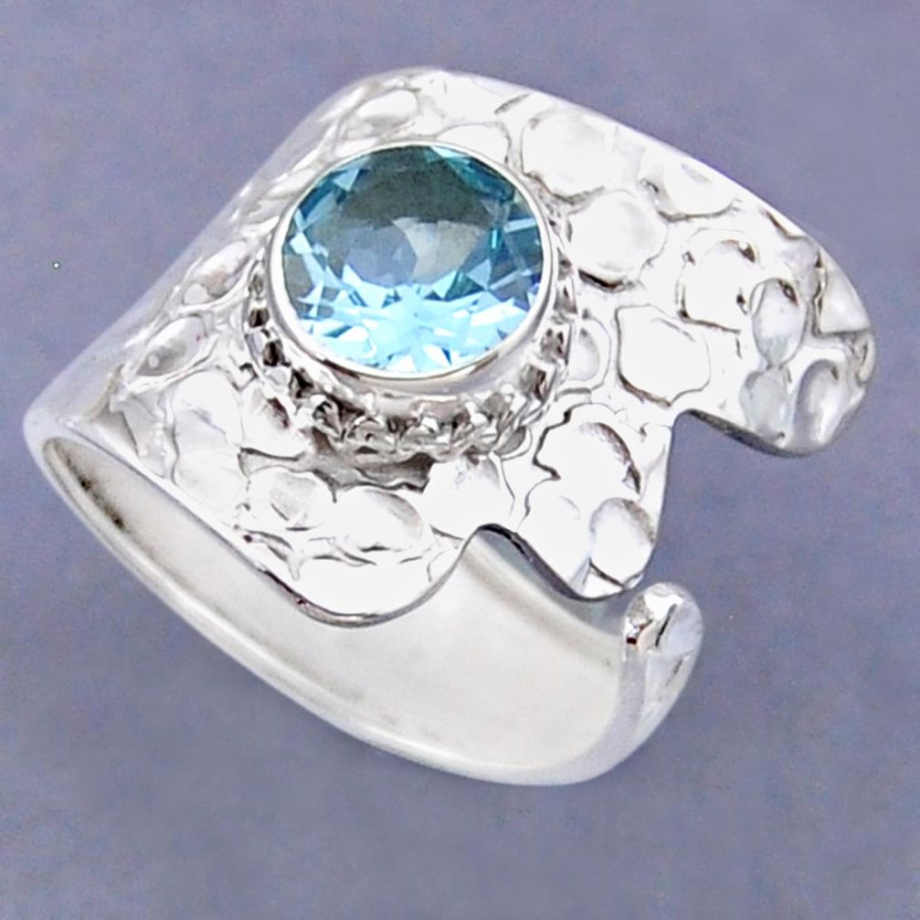 925 sterling silver 3.19cts natural blue topaz adjustable ring size 9 r54838