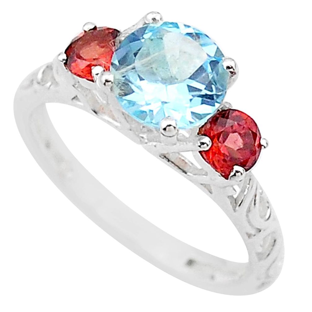 925 sterling silver 3.67cts natural blue topaz garnet ring jewelry size 8 t20330